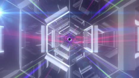 animation of hexagonal tunnel and multicolored dynamic pattern over black background