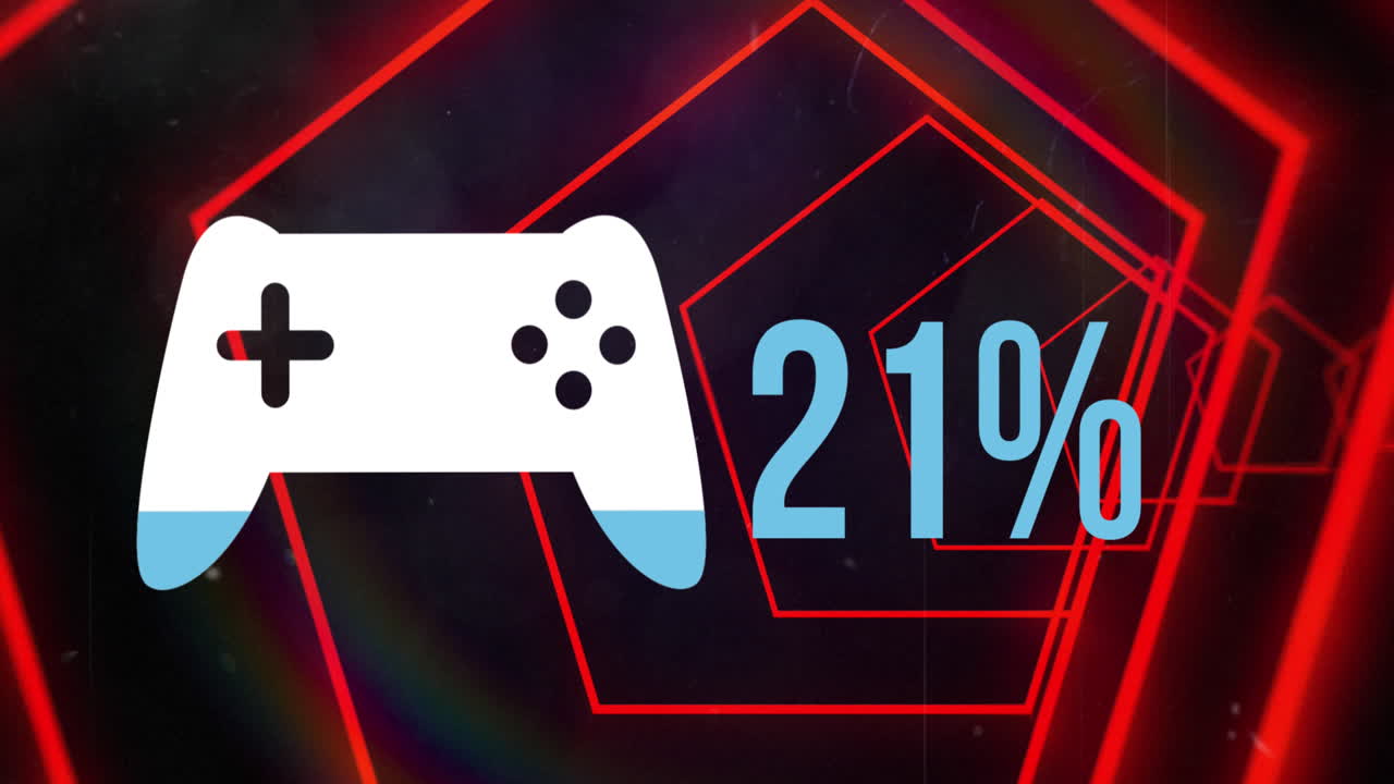 animazione dell'icona del gamepad sopra il tunnel con forme al neon su sfondo nero