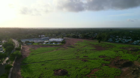 Aerial-drone-of-Recreational-Swimming-Pool-and-Tennie-Courts-By-Large-Open-Field-at-Golden-Hour-Moulden-Northern-Territory-Australia