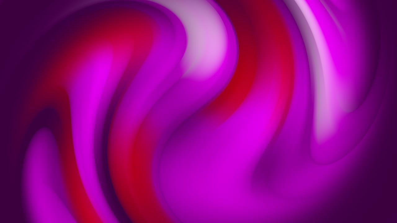 Colorful abstract moving waves. Gradient transition of red and violet colors. Looped animation. Twisted and glowing liquid pattern.