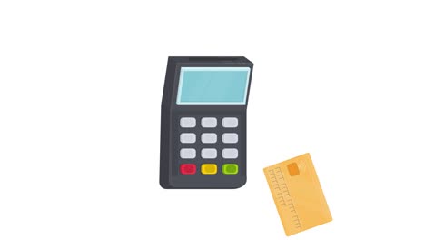 pago con tarjeta de crédito. animación de la caja registradora que emite el recibo. dibujos animados