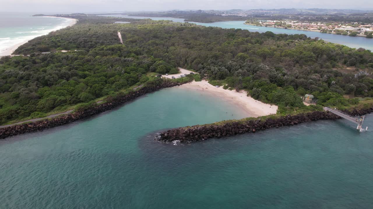 Drone Shot Over Marlo's Beach By The Tweed River In NSW Australia