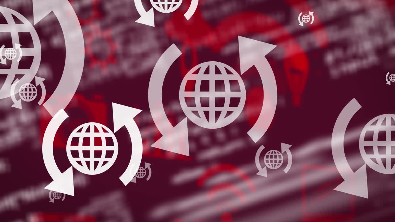 Animazione di icone multimediali sovrapposte all'elaborazione dati.