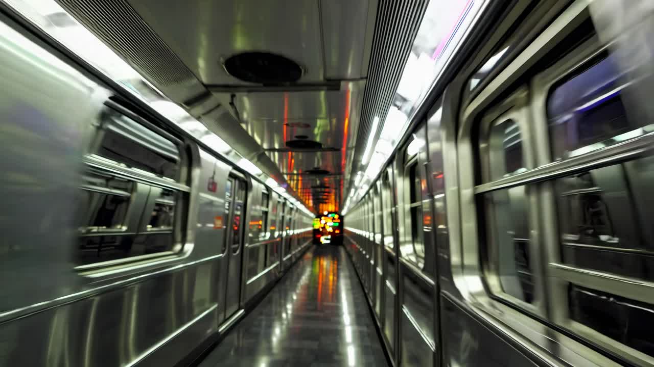 밤에 지하철 열차 내부