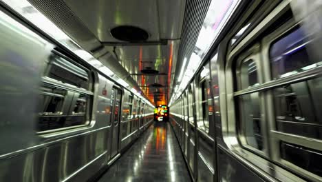 interior del tren del metro por la noche