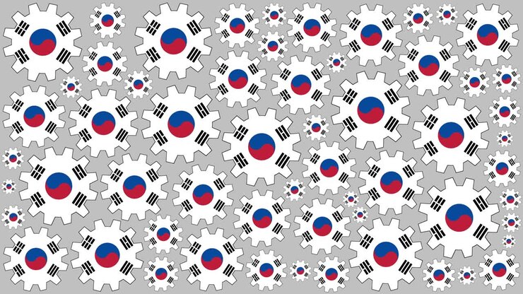 South korean flag gears spinning background