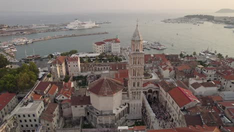 Aerial:-Croatia,-Split-with-Saint-Domnius-Cathedral-and-vibrant-harbor