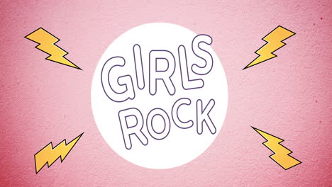 animation of girls rock text, over lightening