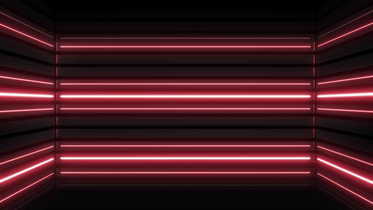 Red Neon Lines in a Dark Room