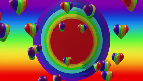 animación de corazones de arco iris sobre el fondo del arco iris