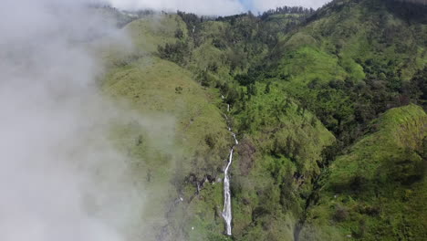 aerial waterfall on ringgit mountain, east java