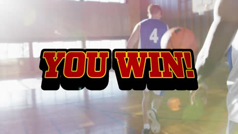 ganas texto contra un equipo de jugadores de baloncesto masculinos jugando baloncesto en la cancha de baloncesto