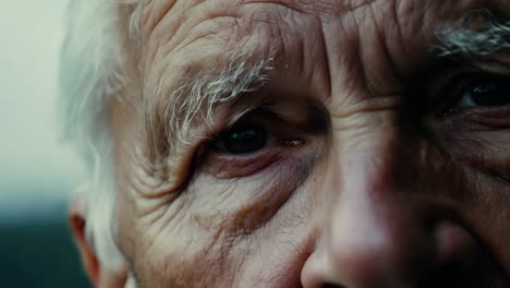 close up of an elderly man's face in soft morning light, showcasing deep emotional expression and intricate wrinkles. emphasizing wisdom, nostalgia, and life's journey