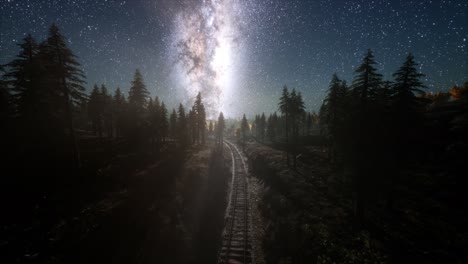 la vía láctea por encima del ferrocarril y el bosque