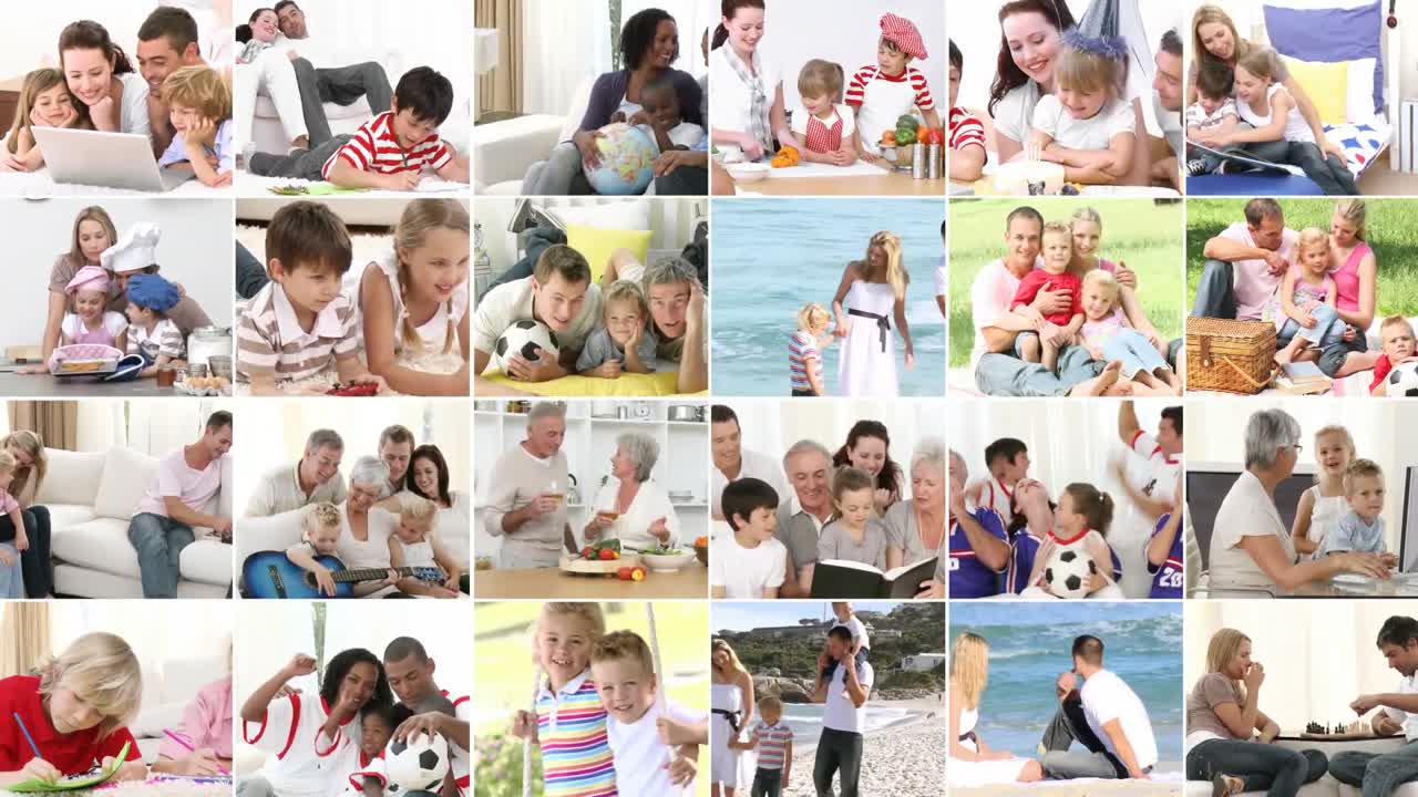 монтаж разных семей, играющих