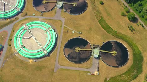 aerial view of modern water cleaning facility at urban wastewater treatment plant