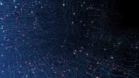 4k seamless loop of print circuit technology cyber and futuristic concept. circuit board with moving electrons. cpu processing data. futuristic hud technology screen data animation.