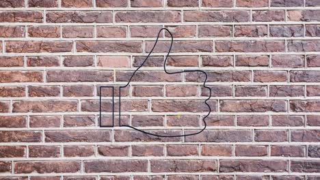 Animation-of-glowing-neon-thumbs-up-icon-on-brick-wall