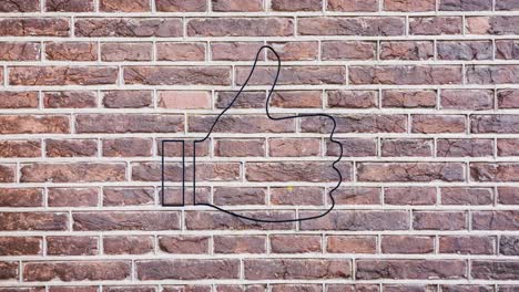 animation of glowing neon thumbs up icon on brick wall