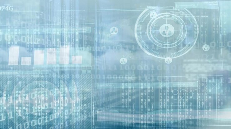 Digital Data Interface with Binary Code and Analytics Overlay