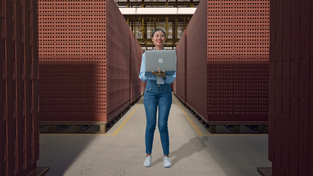 Woman working in a brick warehouse