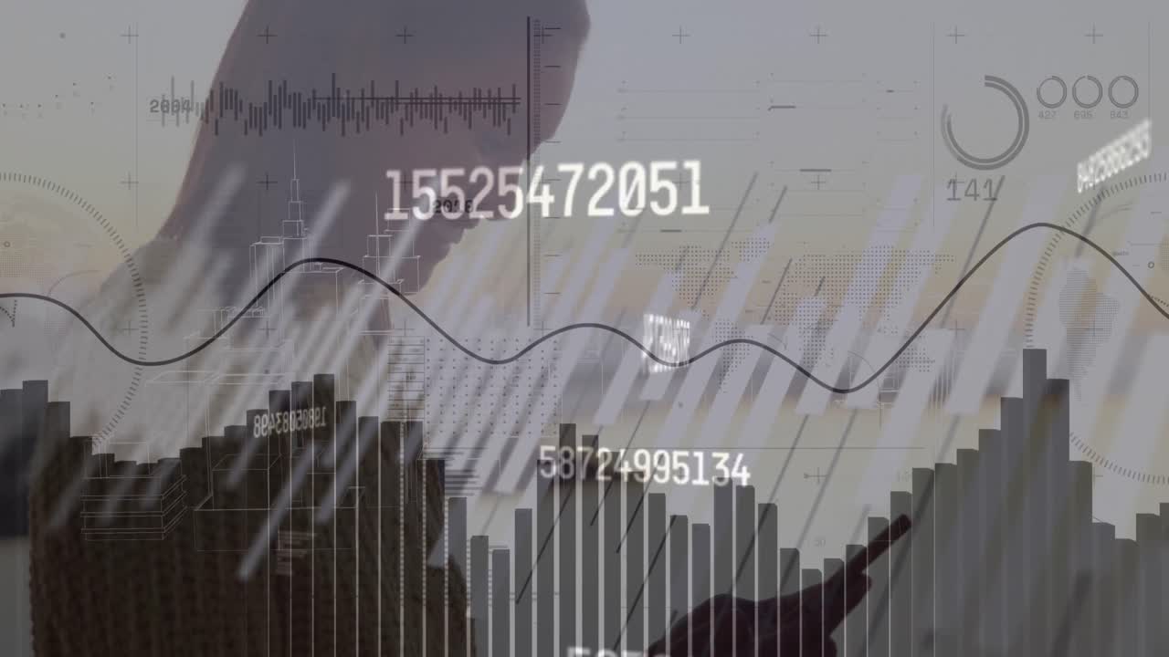 회색 배경 위에 금융 데이터 처리의 애니메이션