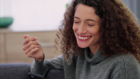 woman, phone and video call talking in happy