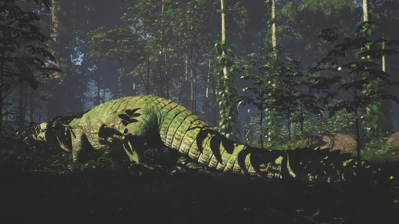 Crocodile resting in dense jungle foliage during daylight hours