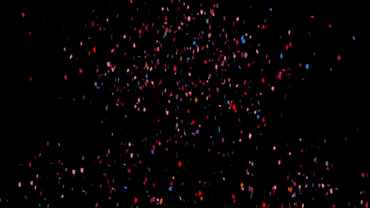 Animation of set of glowing multi coloured spots falling on black background