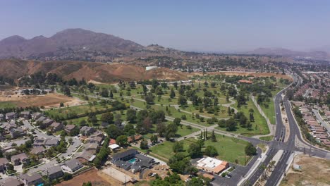 Aerial-super-wide-panning-shot-of-a-mortuary-in-Southern-California