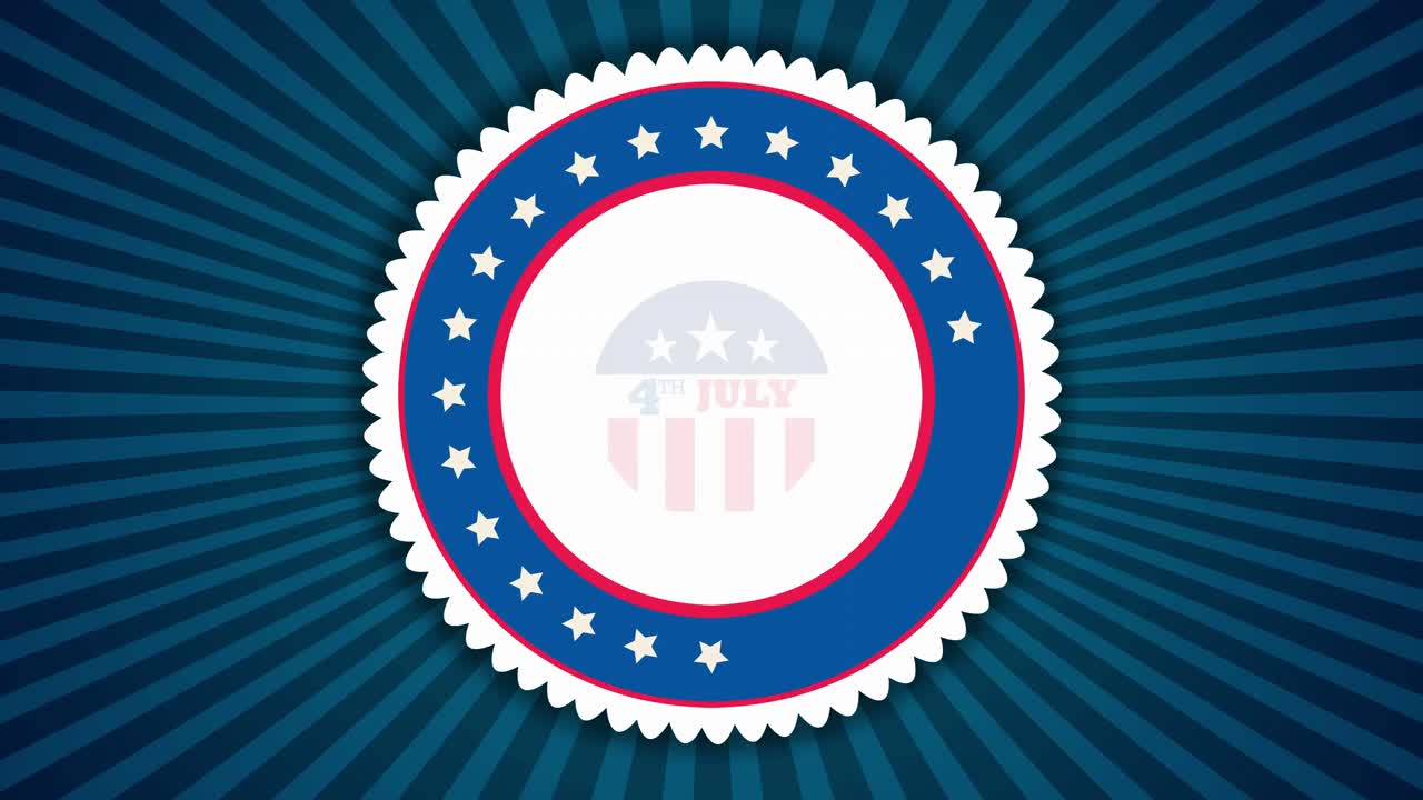 미국 국기 색상에 오버레이된 판매 배지를 보여주는 7월 4일 기념 애니메이션