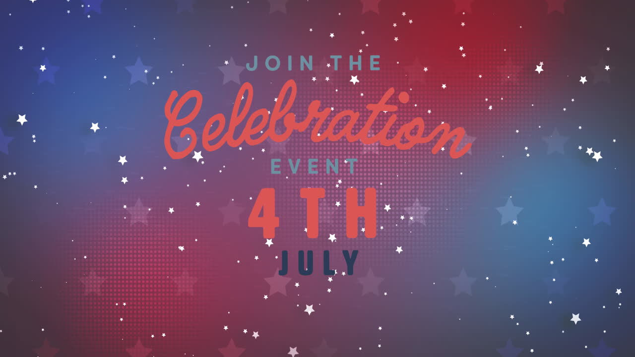 animazione dell'evento di celebrazione del 4 luglio testo su stelle bianche su sfondo rosso e blu