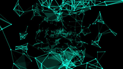 glowing green network of plexus connections against black background
