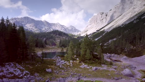 alpine lake and cabin