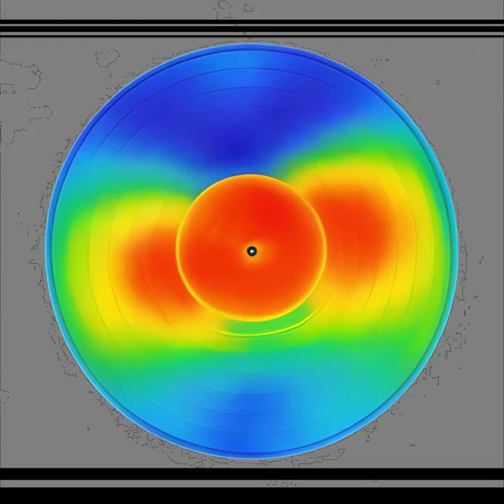 Visualizzazione dinamica di una mappa di calore su un disco astratto rotante