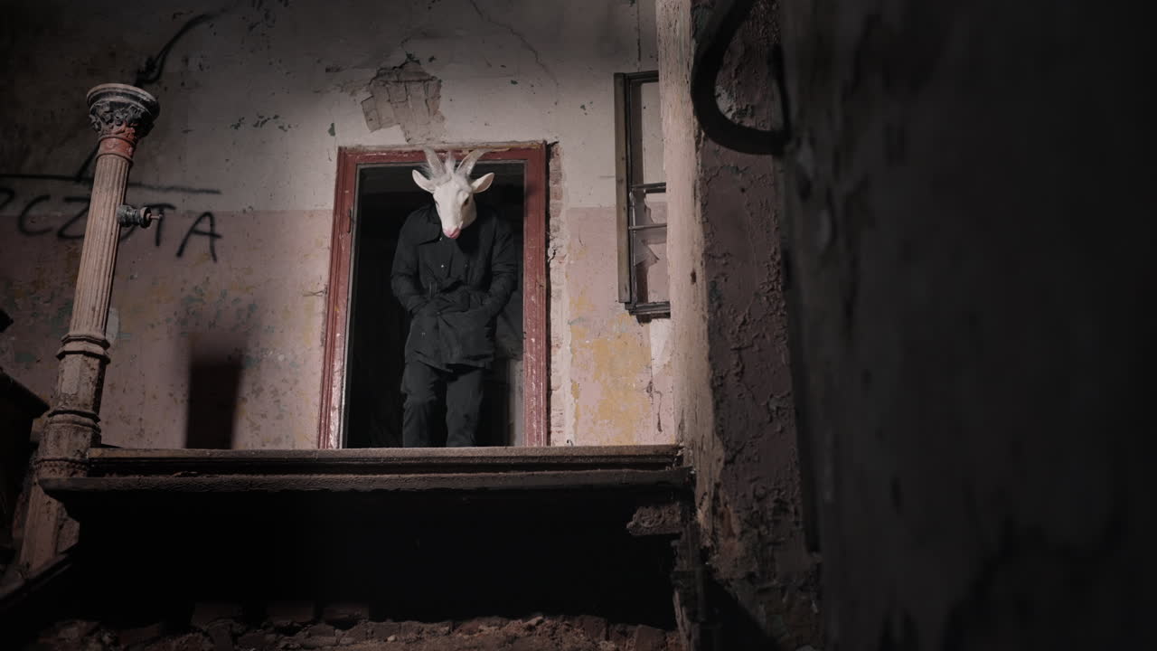 Maschera di capra in un edificio abbandonato.