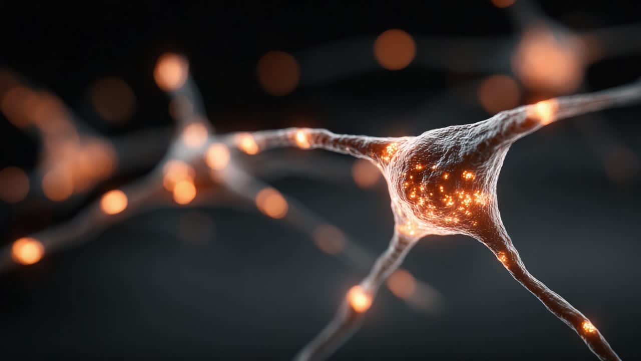 A Stunning Visual Journey Through Neural Connections, Showcasing the Intricate Beauty and Complexity of Neurons with Glowing Synaptic Activity in a Dark Environment