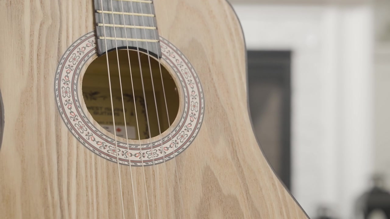 Close up of a classical guitar in a home