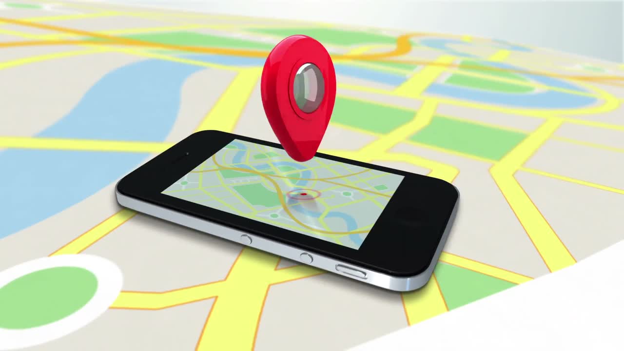 marcador rojo apuntando a un móvil haciendo zoom en un mapa