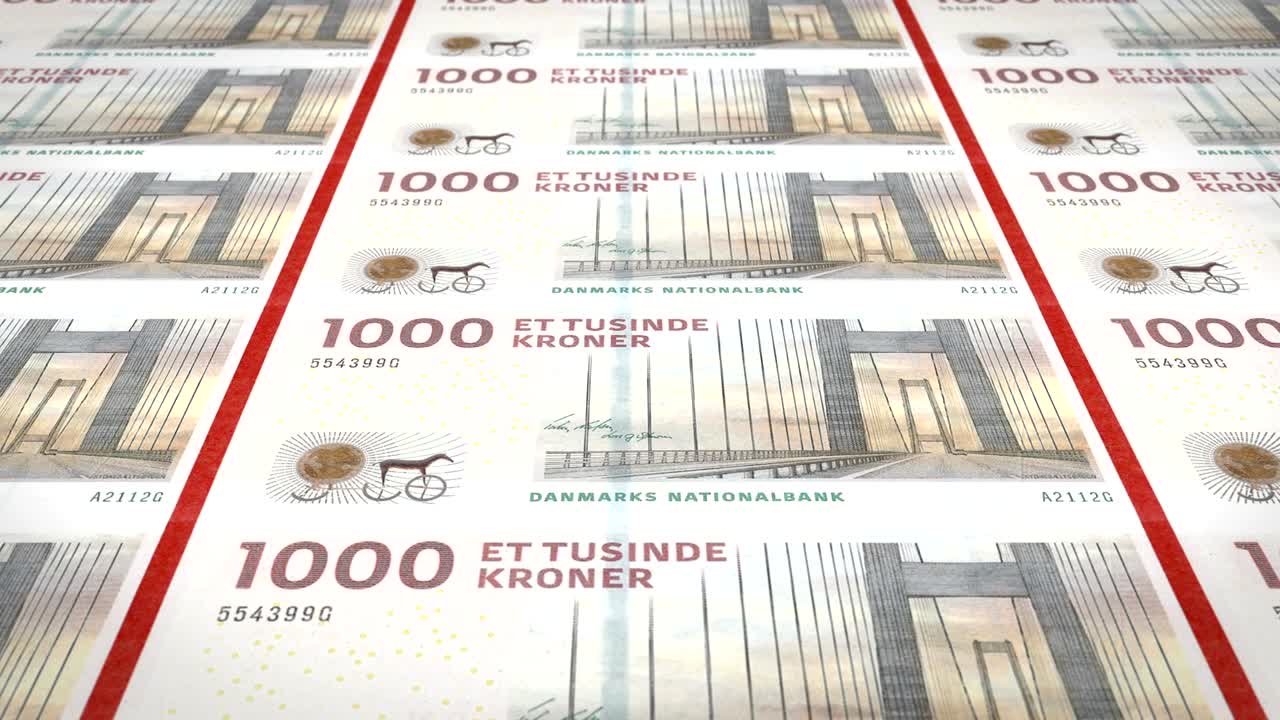 банкноты в тысячу датских крон датских, наличные деньги, петля
