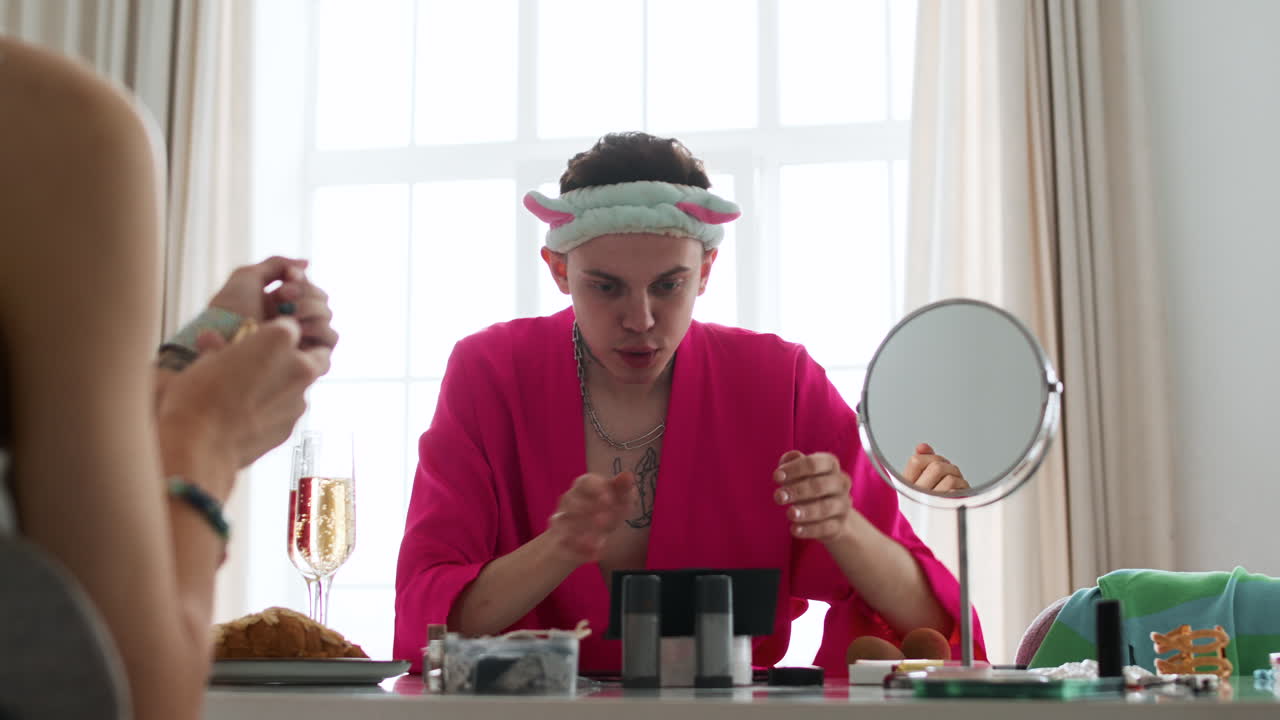 Friends getting ready at the house