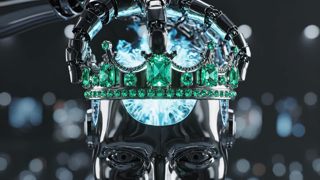 AI Robot with Emerald Crown