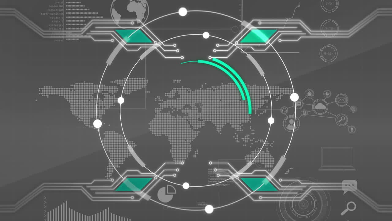 세계 지도를 가진 회전하는 원