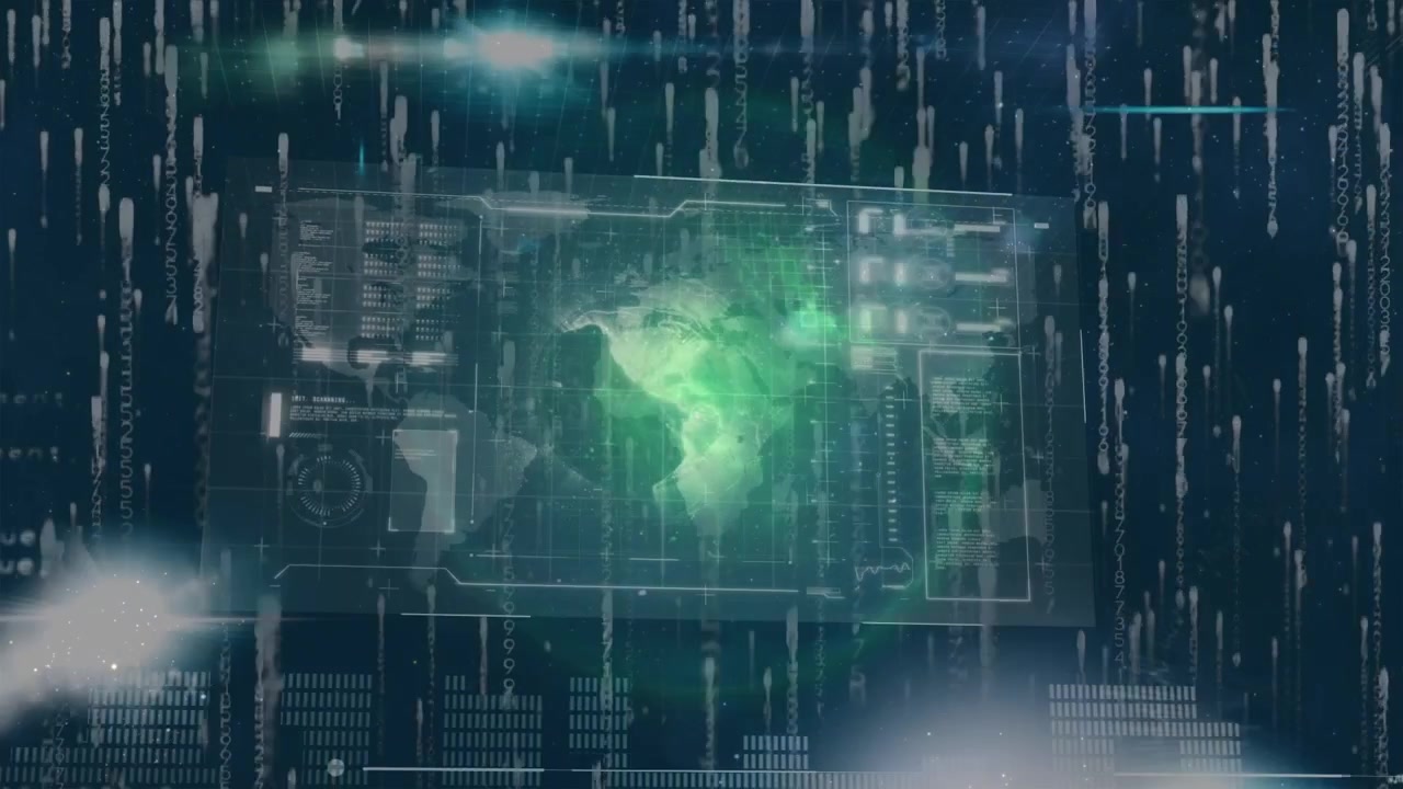 Animation of data processing over globe on black background