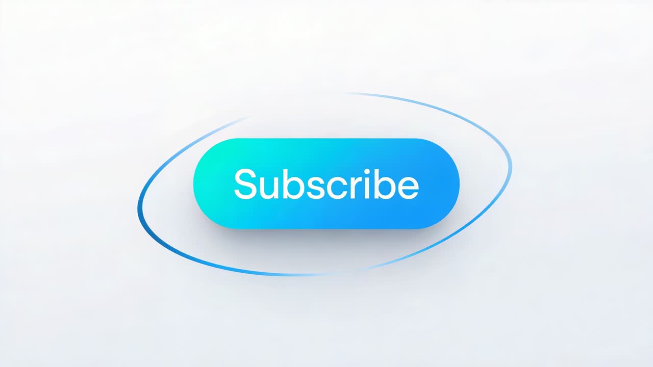 Rotating pill-shaped subscribe button tilting on white studio on play, drawing viewers with ring