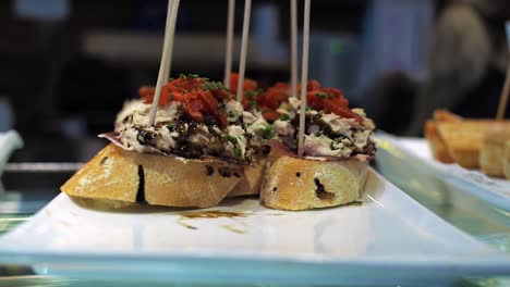 tapas traditional spanish sandwiches starters in a cafe in barcelona