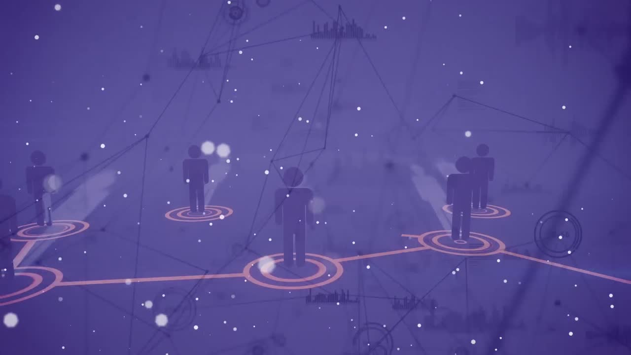 보라색 배경에 있는 사람들과의 연결 네트워크 아이콘의 애니메이션