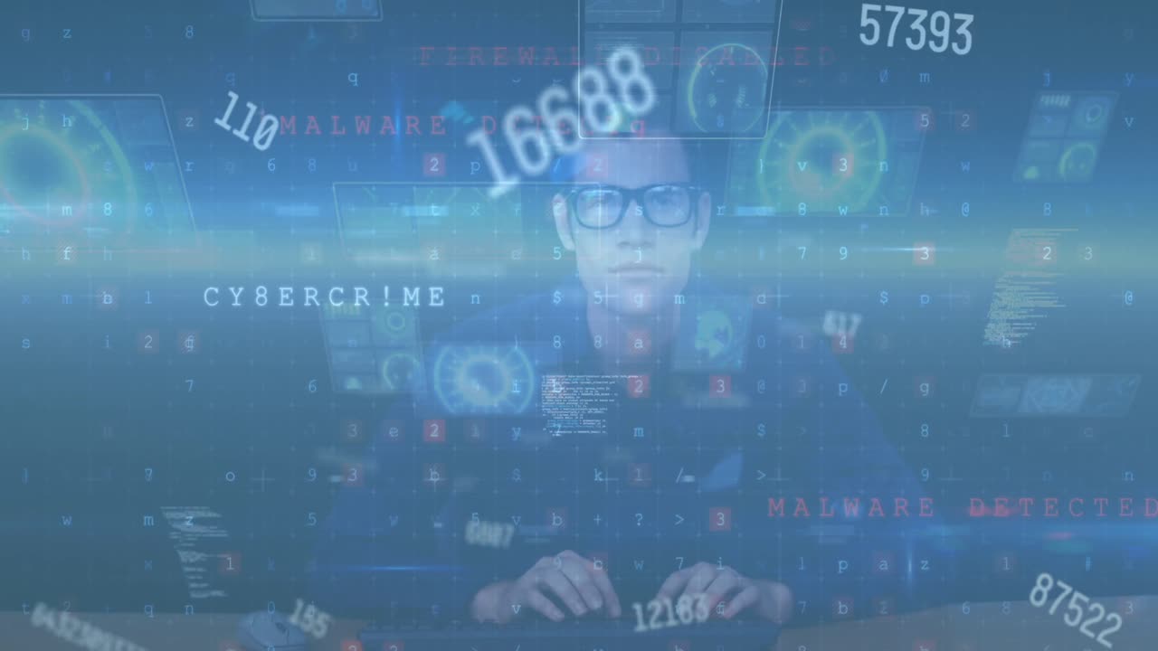 백인 남성 해커에 대한 데이터 처리 애니메이션