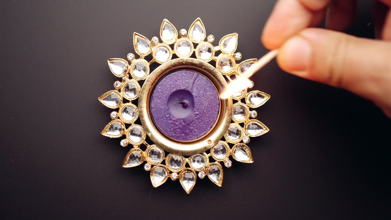 Closeup of Diya wax candles for Diwali festival party celebration event