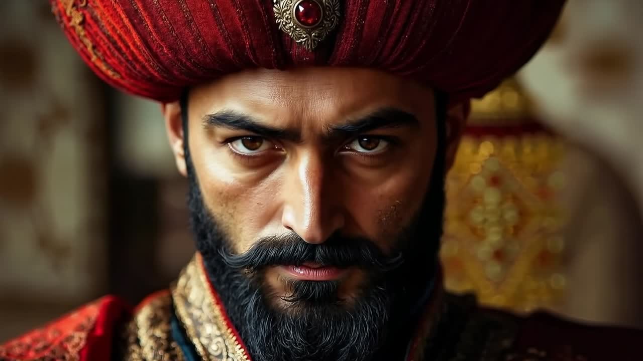 un hombre con barba que lleva un turbante rojo